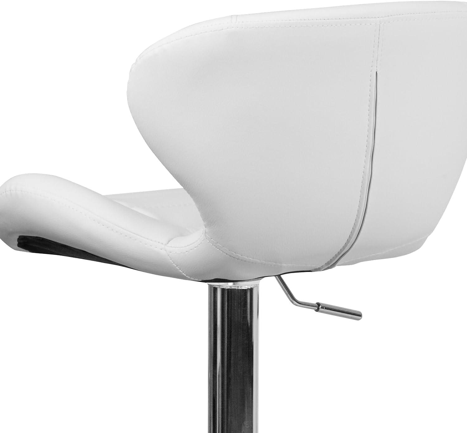 Flash Furniture Contemporary White Vinyl Adjustable Height Barstool with Curved Back and Chrome Base