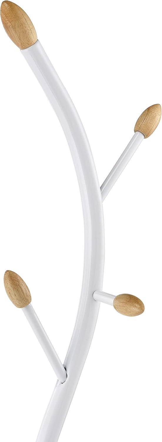 Roundhill Furniture Arles 9-Hook Metal Standing Coat Rack - White and Oak