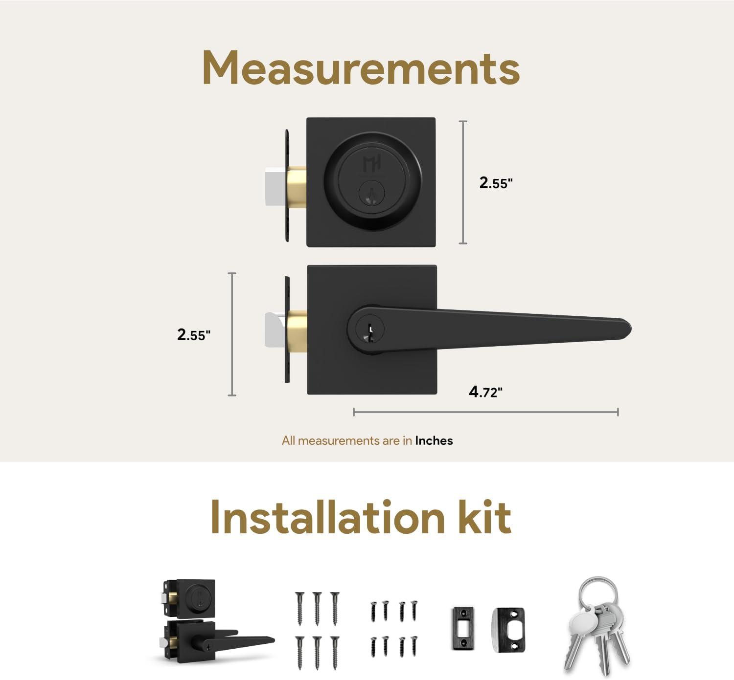 Matte Black Stainless Steel Lever Door Lock Handle Set