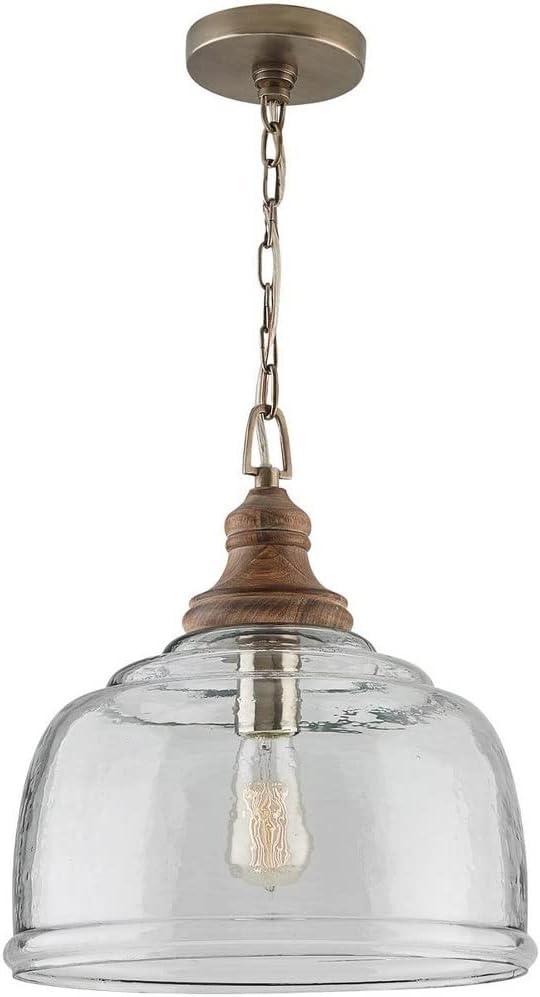 Capital Lighting 330318YG Julian Coastal Style Clear Organic Rippled Glass Dome Pendant, 1-Light 100 Watt, 16"H x 14"W, Grey Wash/Iron Silk