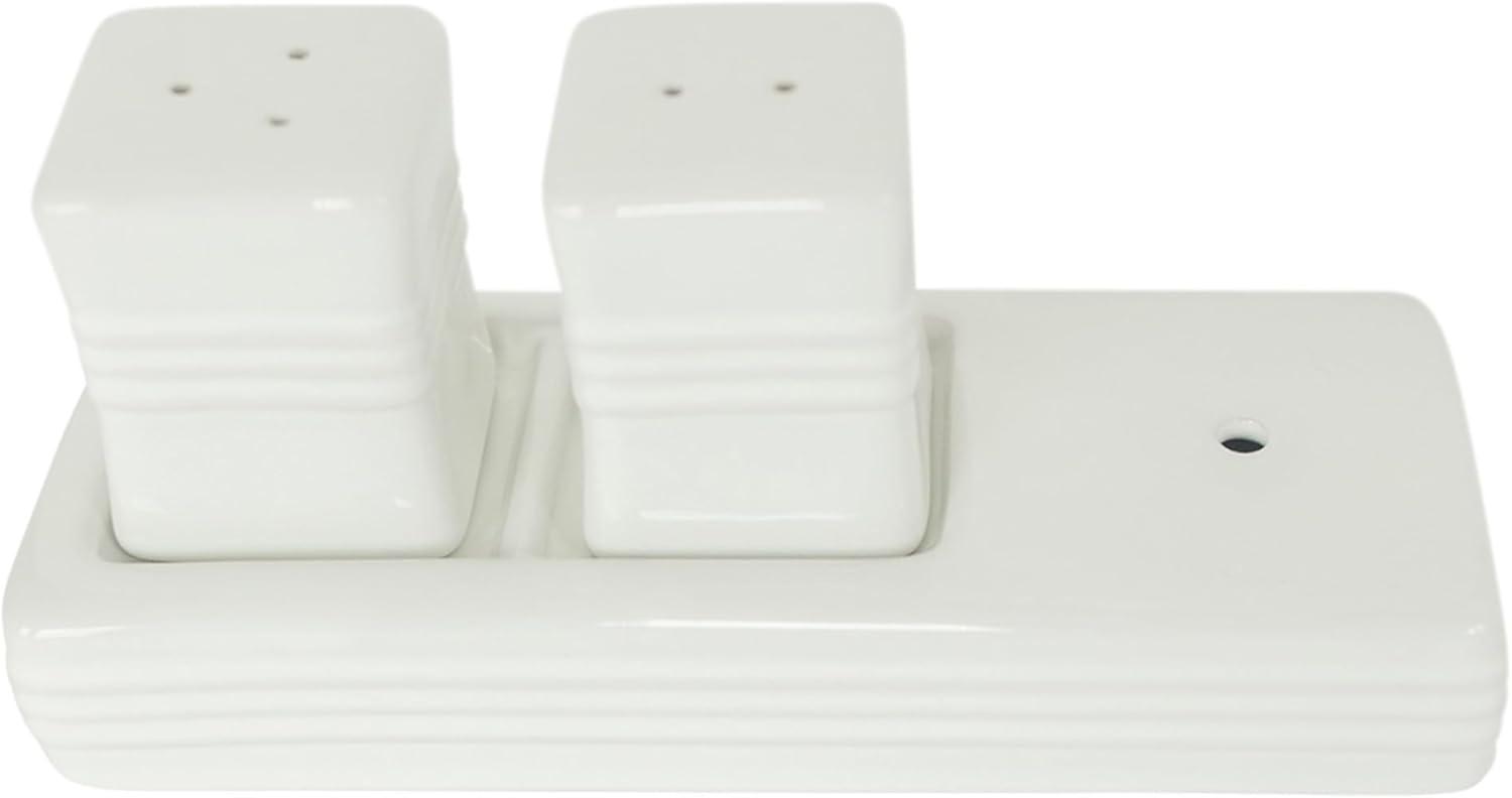 White Ceramic Pinstripe Salt and Pepper Shakers Set