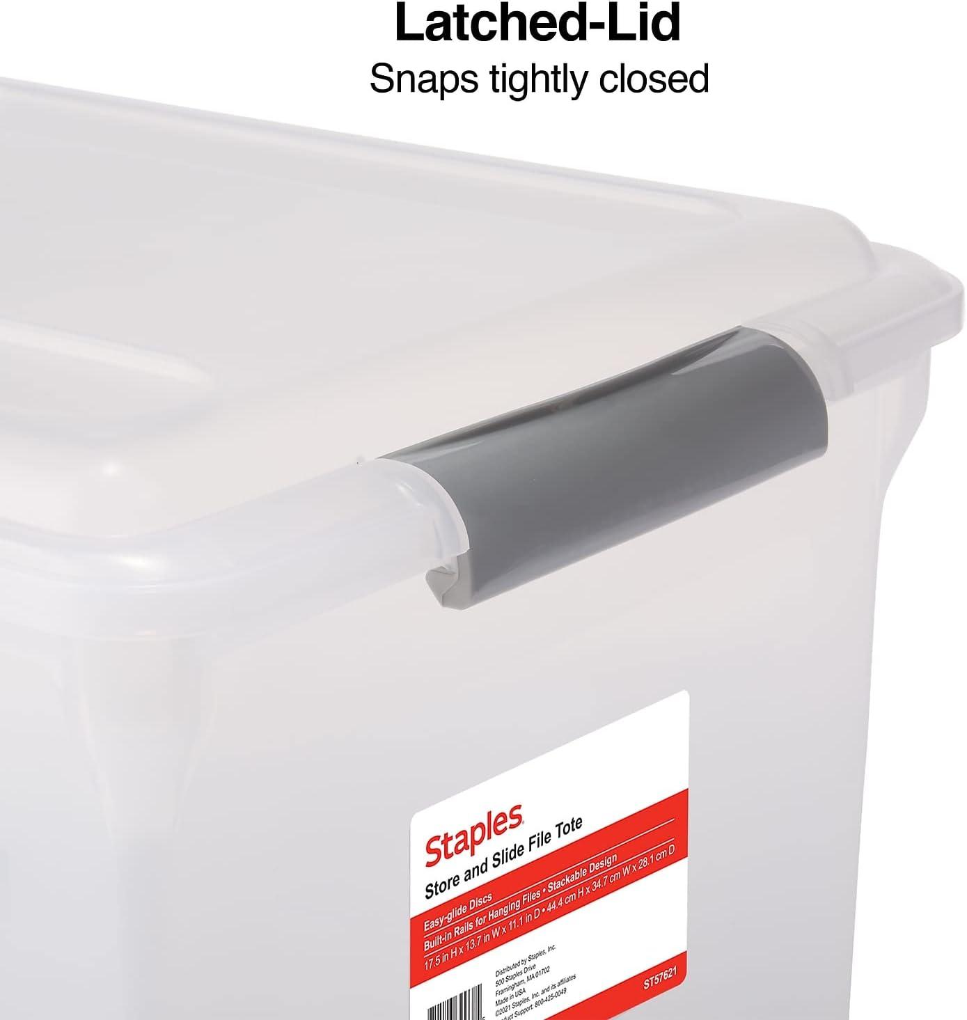 Staples Store & Slide Plastic File Box Latching Letter/Legal Size Clear (140167/139997)