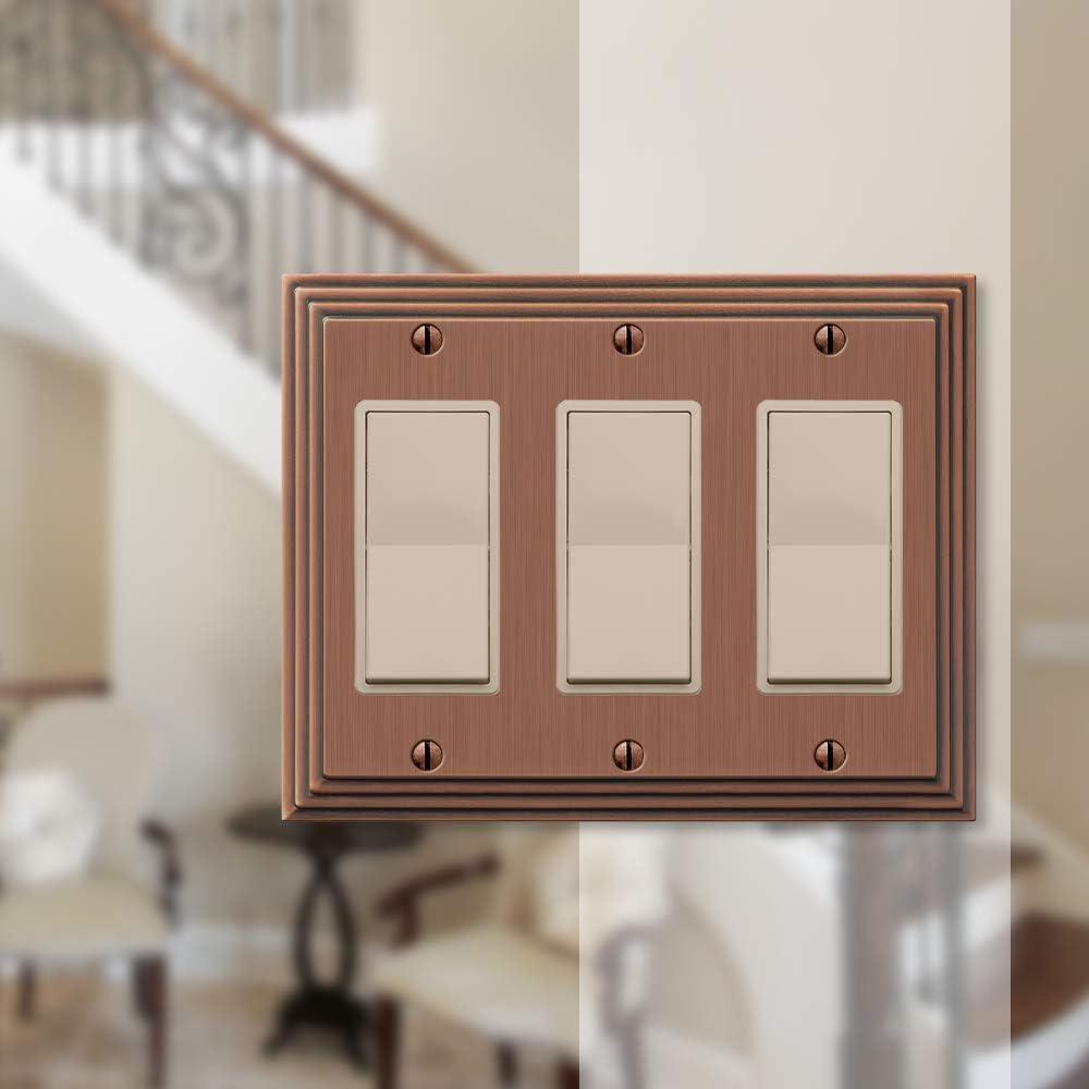 Amerelle 84RRRAC Steps Wallplate, 3 Rocker GFCI, Cast Metal, Antique Copper, 1-Pack