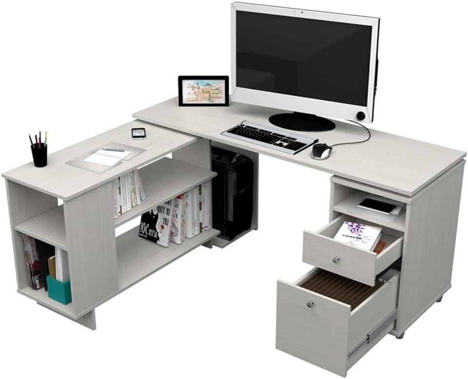 Inval L-Shaped Reversible Computer Desk, Washed Oak