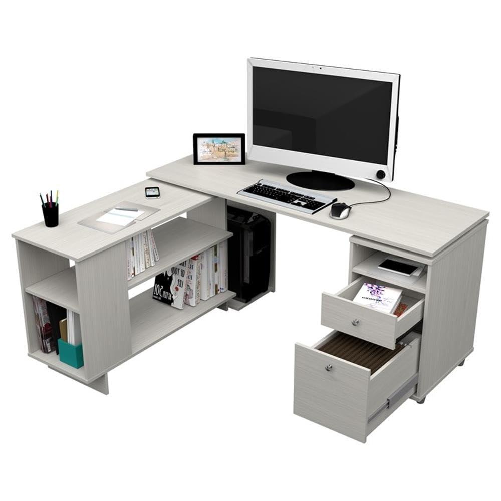 Inval L-Shaped Reversible Computer Desk, Washed Oak
