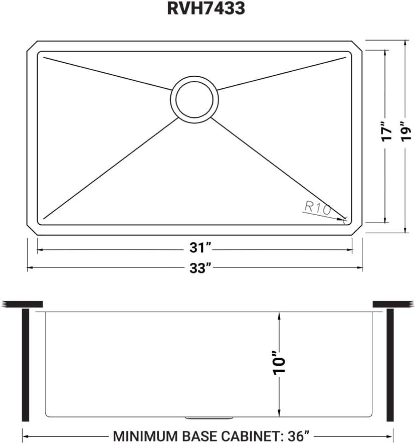 Ruvati 33-inch Undermount 16 Gauge Rounded Corners Large Kitchen Sink Stainless Steel Single Bowl