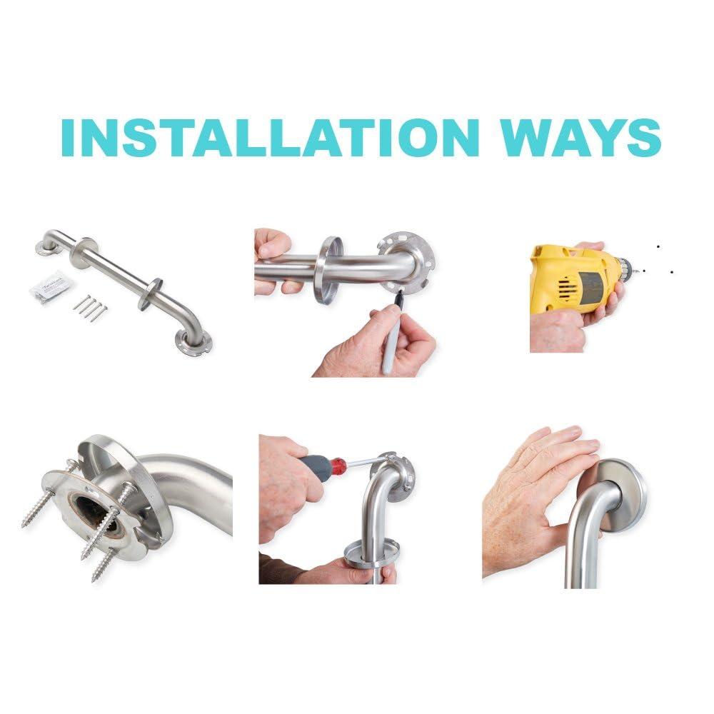 30” Shower Handle Smooth Grip | 304 Stainless Steel Bathroom Grab Bars For Seniors, Handicap Grab Bars | ADA Shower Bars Safety For Elderly Holds Upto 400lbs, Grab Bars For Bathtubs And Showers