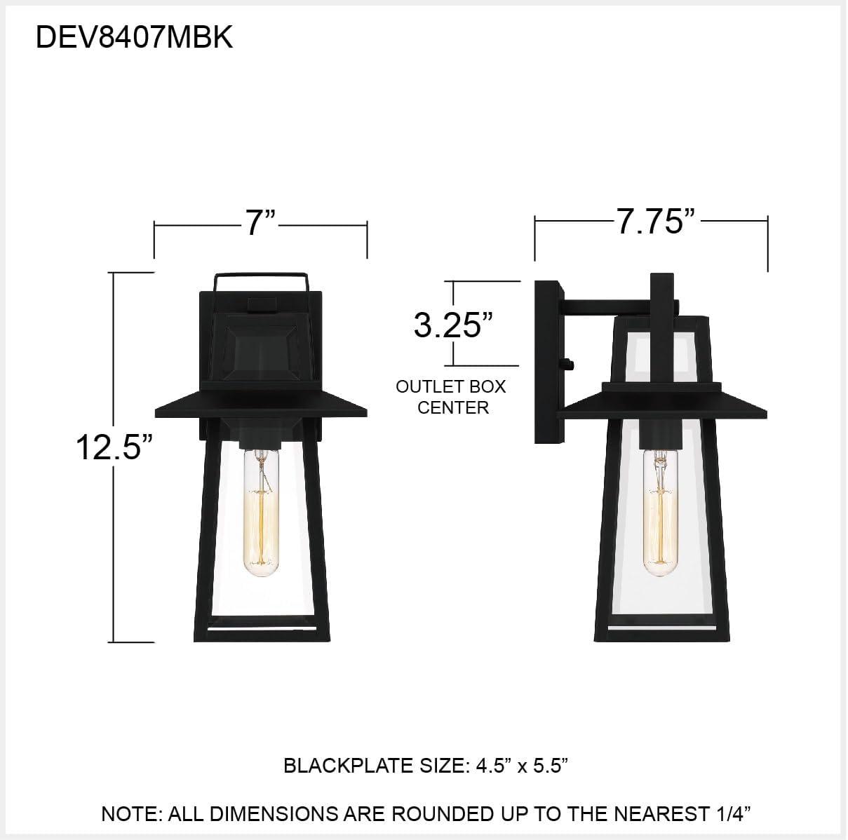 Devonport Matte Black Steel Outdoor Wall Lantern with Clear Glass