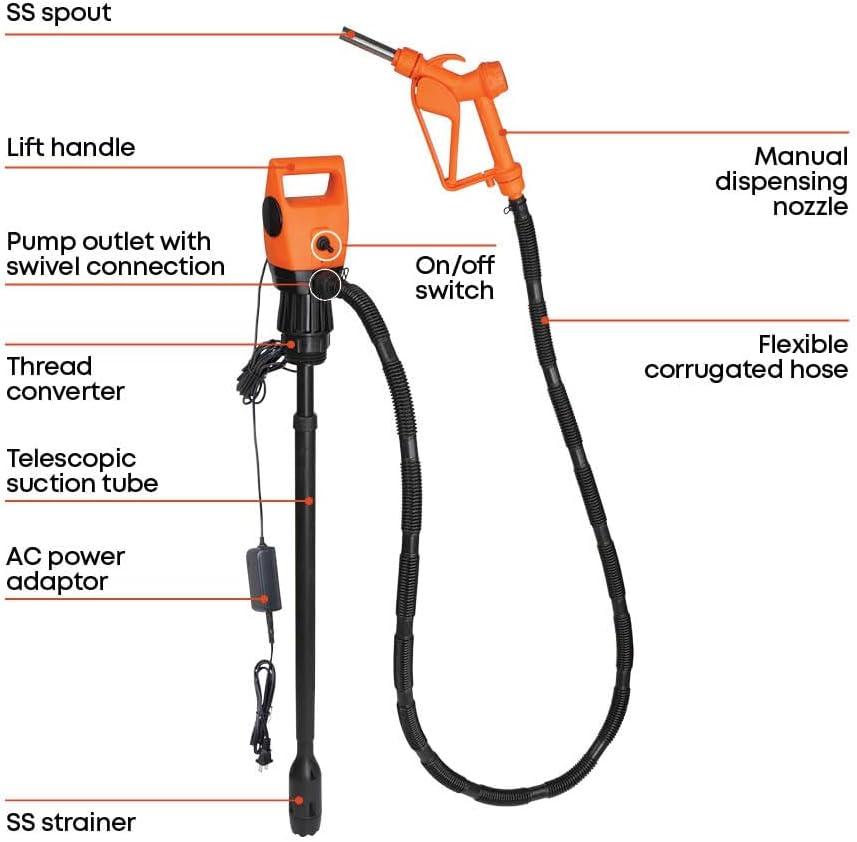 GROZ Electric Drum Pump | 12V DC | Adjustable 33.5-49" Tube for 55 Gal Drums | Multi-Fluid Transfer (45503)