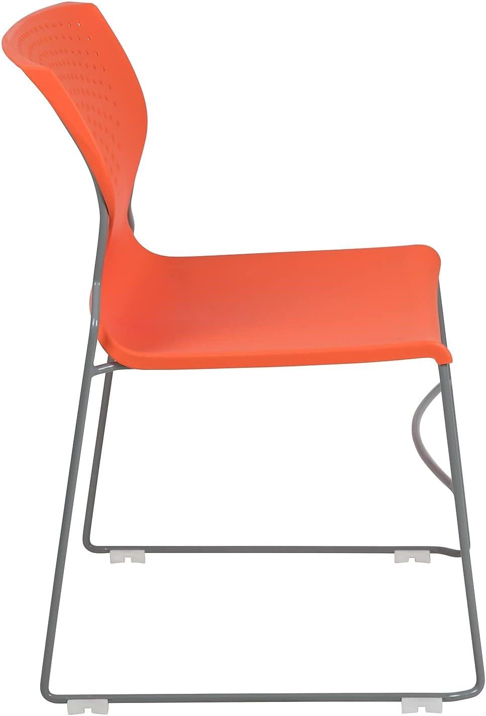 Sleek Orange Plastic Stackable Reception Chair with Gray Frame