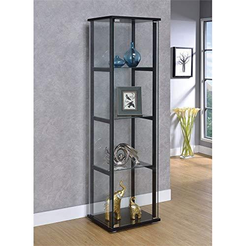 Compact Black Pine and Glass Curio Cabinet with Reversible Door