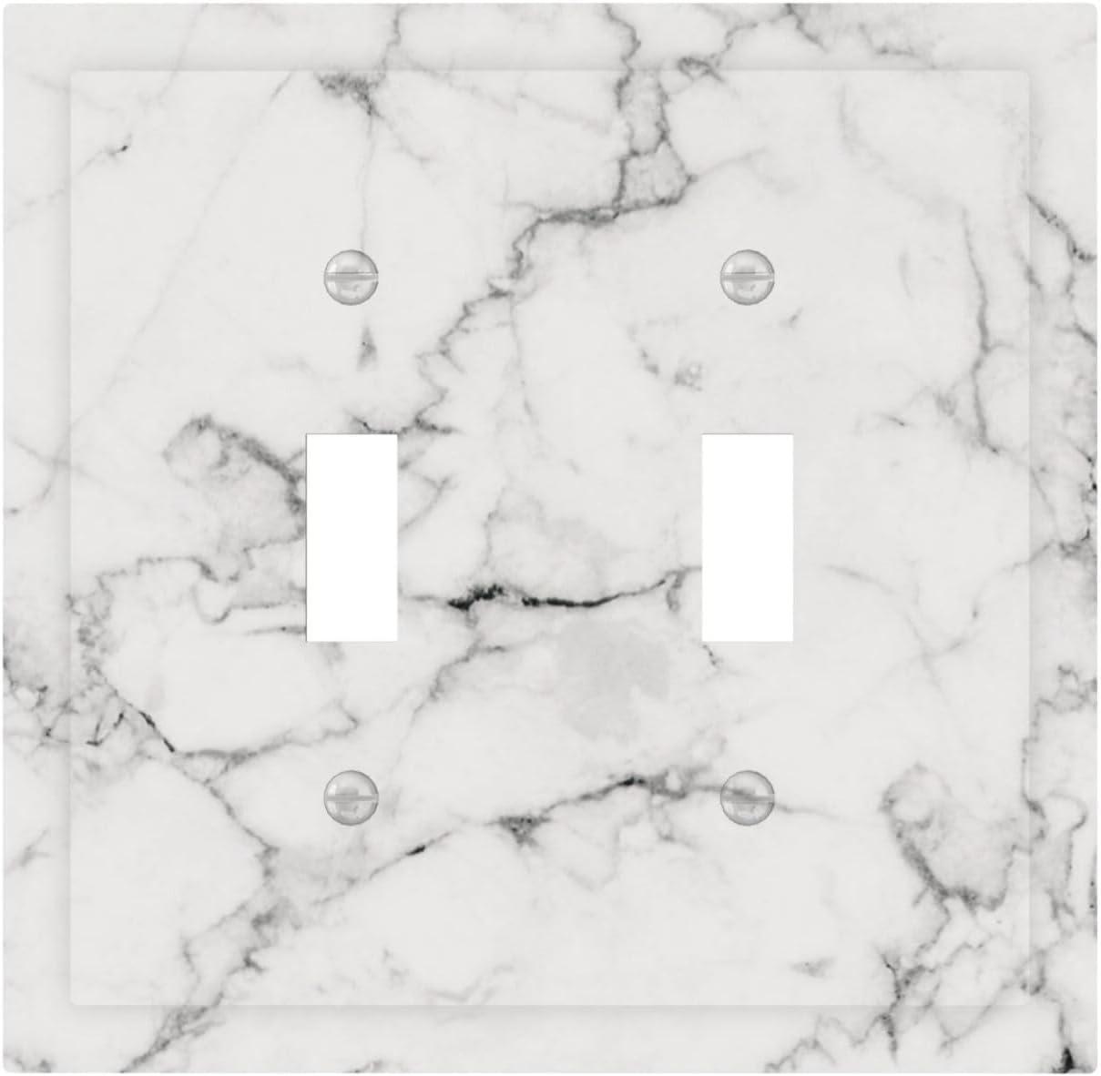 Graphics Wallplates - White Grey Marble Background Print - Double Toggle Wall Plate Cover