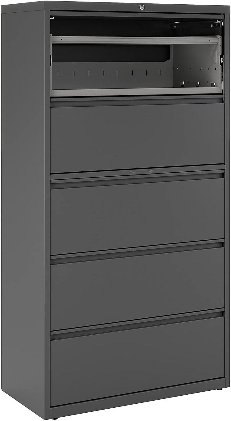 Charcoal 5-Drawer Lockable Lateral File Cabinet with Binder Storage