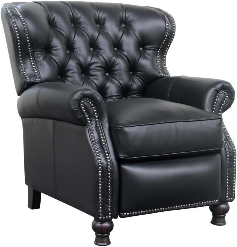 Presidential Black Leather Handcrafted Recliner with Wood Accents