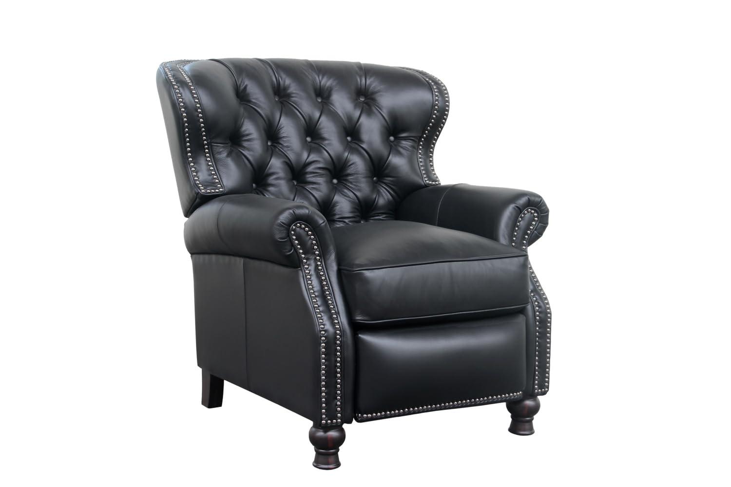 Presidential Black Leather Handcrafted Recliner with Wood Accents