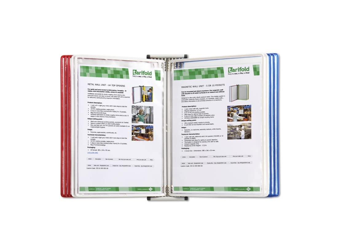 Tarifold W291USA Wall Mounted Reference System with 10 Display Pockets - Blue, Red & White