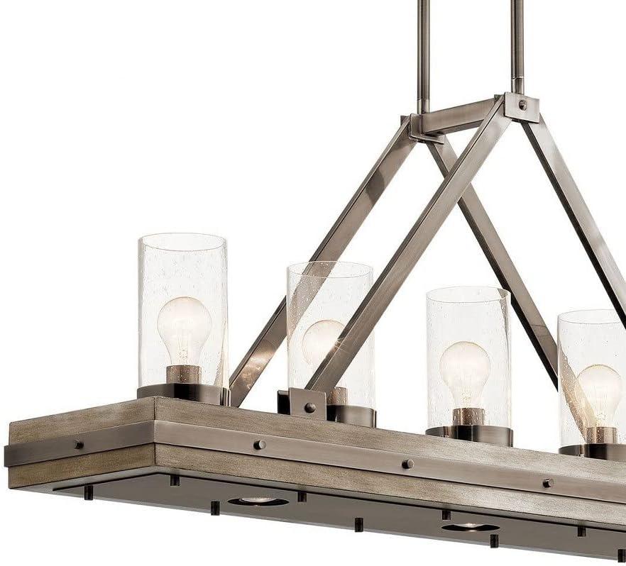 Auburn Stained Wood and Bronze 5-Light Linear Chandelier