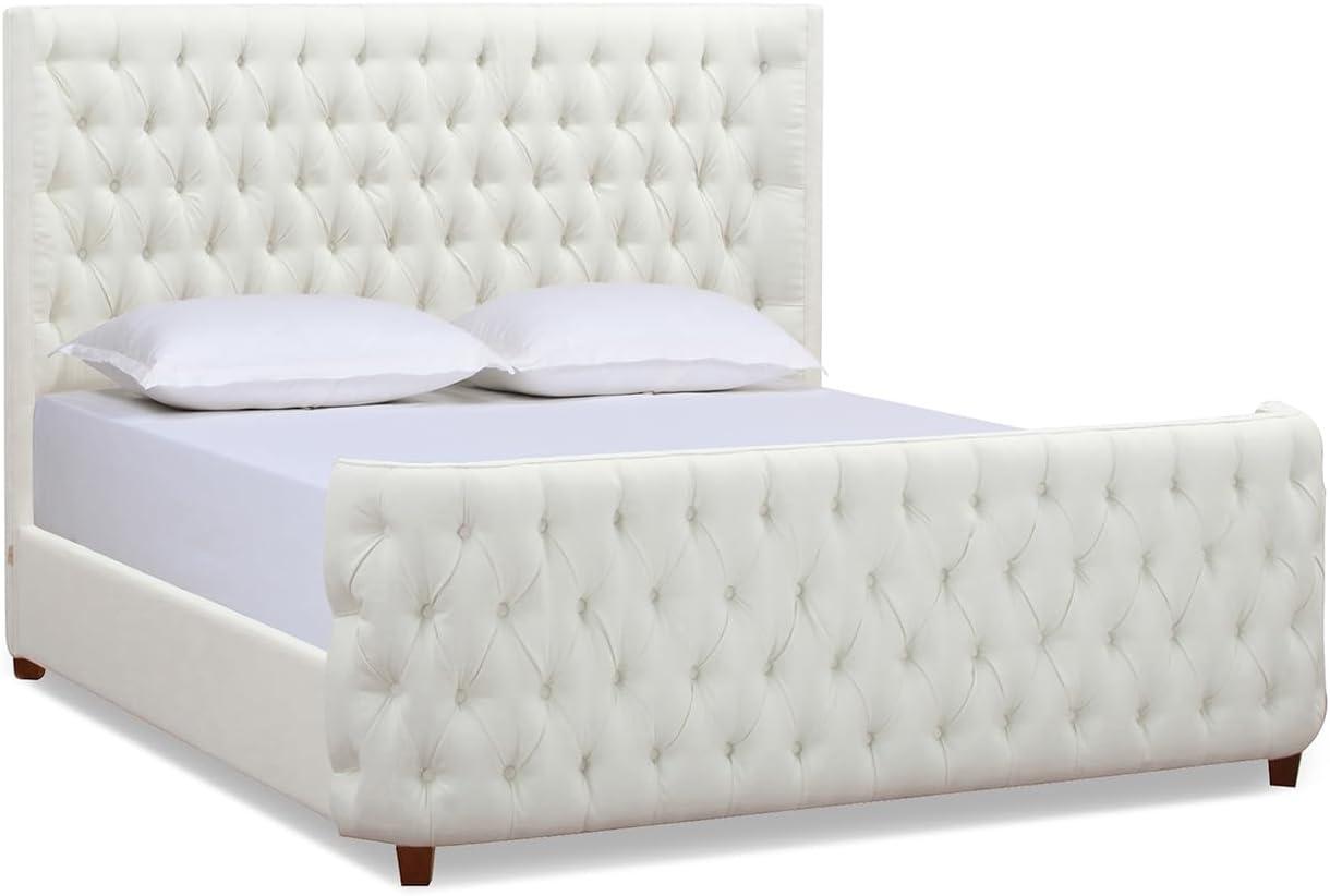 Brooklyn King White Velvet Tufted Upholstered Bed with Drawers