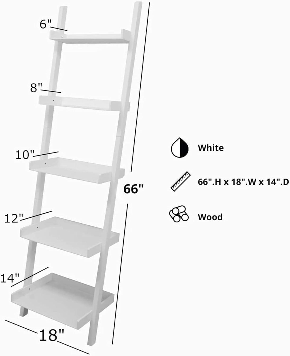 Hadfield 5-Tier White Ladder-Style Leaning Wall Shelf