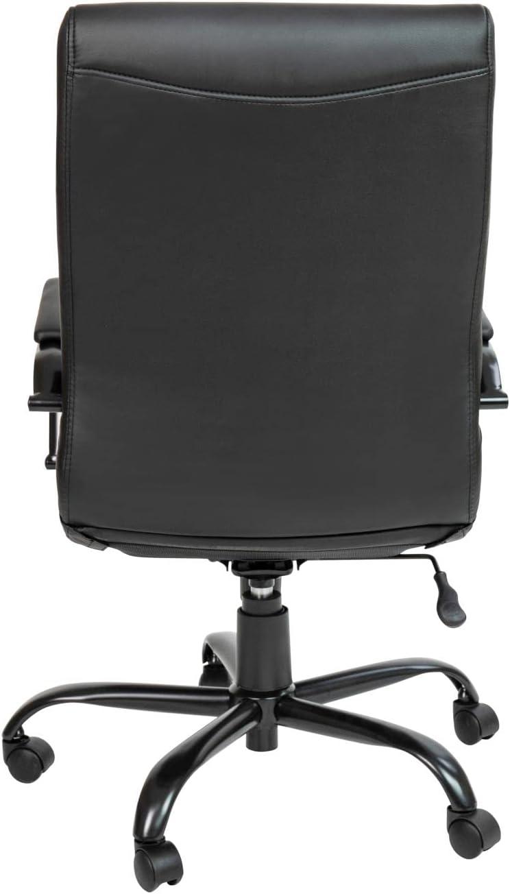 Black Leather High Back Executive Swivel Office Chair with Fixed Arms