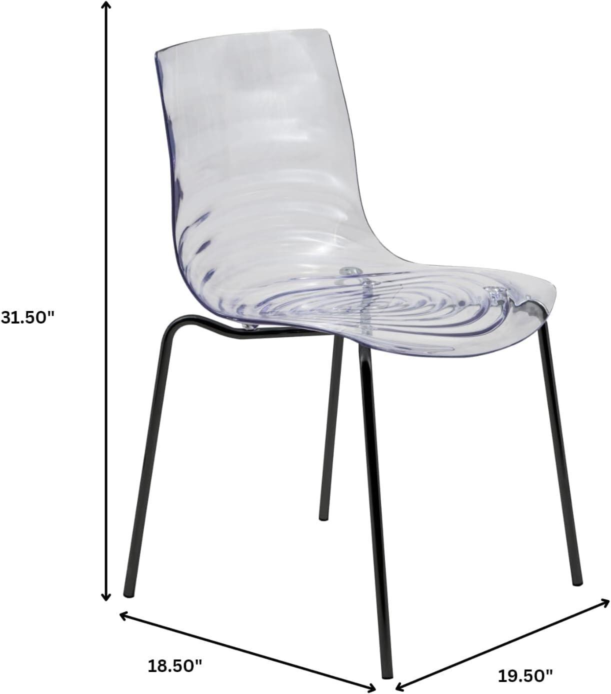 LeisureMod Astor Acrylic Dining Chair - Water Ripple Design & Chrome Finish Metal Legs, Stackable Accent Side Chair