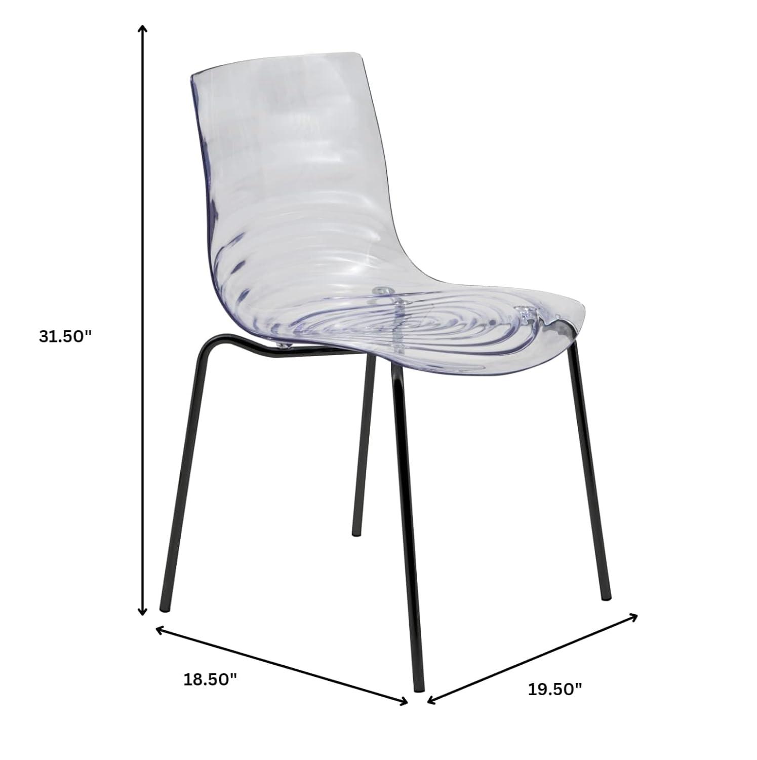 LeisureMod Astor Acrylic Dining Chair - Water Ripple Design & Chrome Finish Metal Legs, Stackable Accent Side Chair