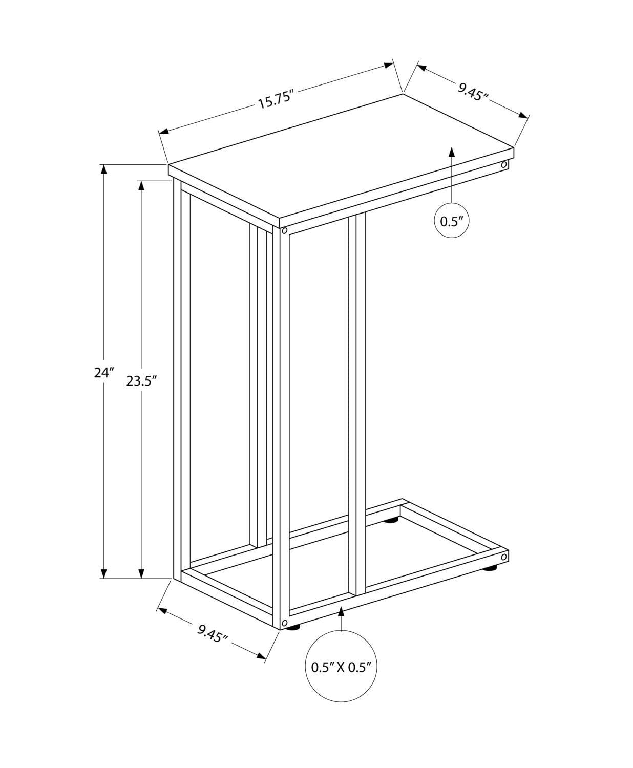 Monarch Specialties Accent Table, C-shaped, End, Side, Snack, Living Room, Bedroom, Brown Laminate, Black Metal, Contemporary, Modern