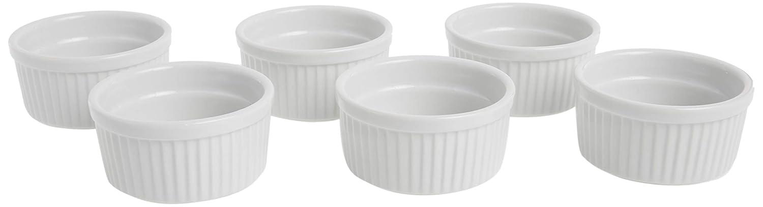 White Porcelain Ramekins Set of 6 for Baking and Serving