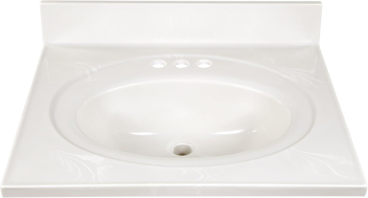 Cultured Marble Vanity Top – 25-Inch Single Bowl Sink 4-Inch Centerset with Integrated Backsplash – Reinforced Packaging – Ivory Swirl, Design House, 586313