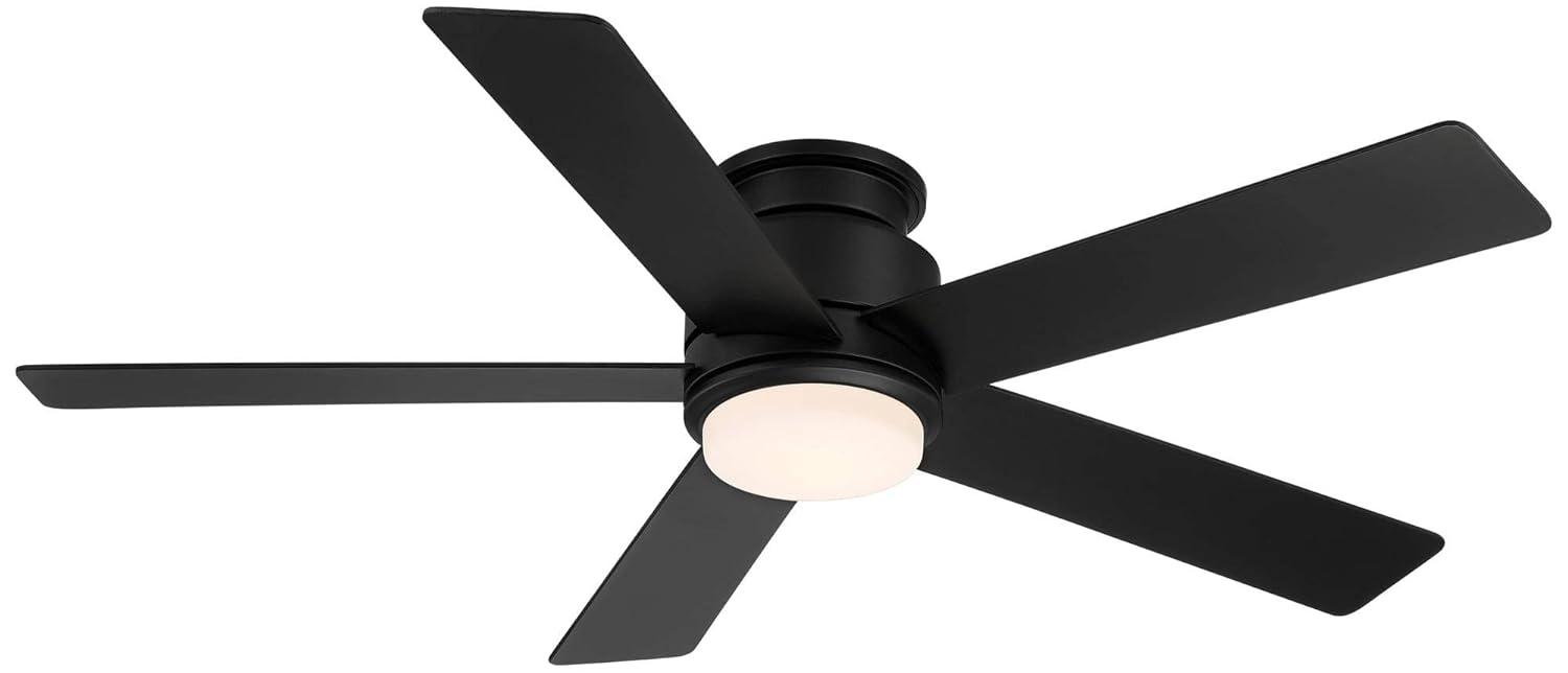52" Casa Vieja Modern Outdoor Hugger Ceiling Fan with Dimmable LED Light Remote Control Matte Black Damp Rated for Patio Exterior