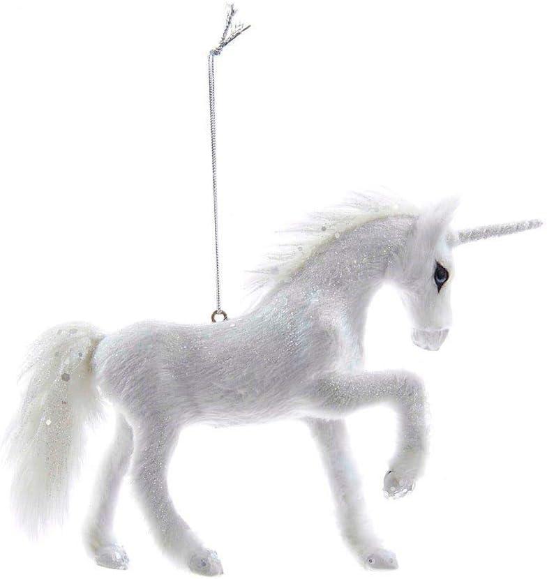 Frosted Kingdom White Plush Glittered Unicorn Christmas Ornament