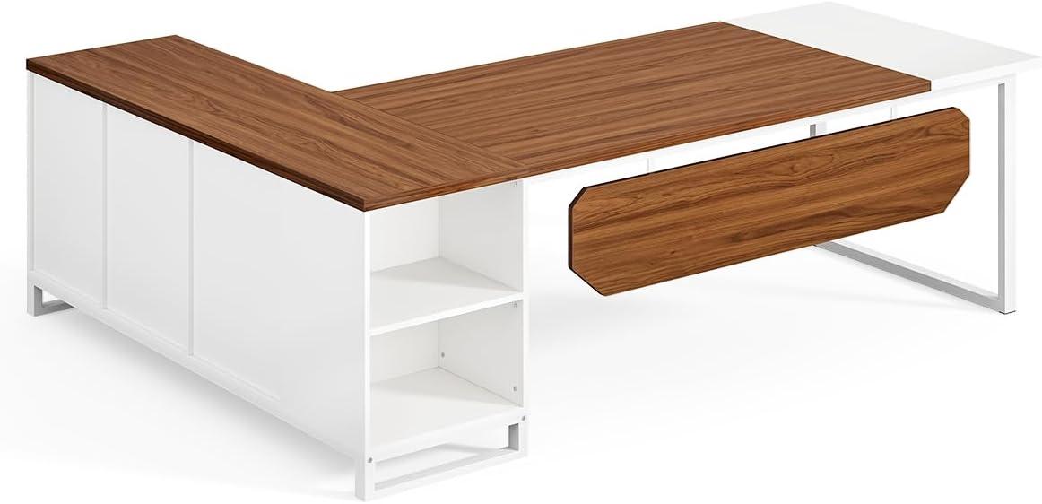 LITTLE TREE 70.8 Inches Executive Desk and 55 Inches File Cabinet Combo, Large L Shaped Computer Desk with Storage Cabinet and Shelves, Modern Business Furniture for Home Office, Rustic Brown & Black