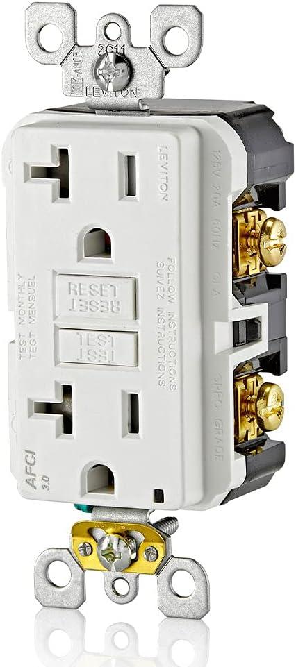 Leviton AFCI Outlet, 20 Amp, Self Test, Tamper-Resistant with LED Indicator Light, Protection from Electrical Fires, AFTR2-W, White