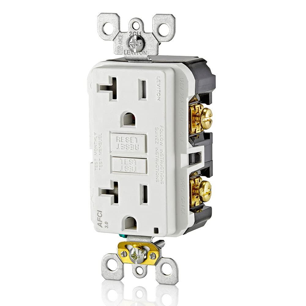 Leviton AFCI Outlet, 20 Amp, Self Test, Tamper-Resistant with LED Indicator Light, Protection from Electrical Fires, AFTR2-W, White