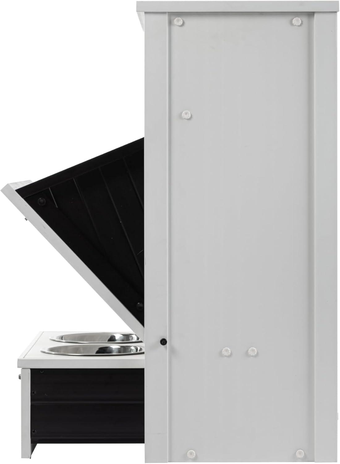 New Age Pet® ECOFLEX® Dog Food Pantry with Double Stainless Steel Bowls - Durable Composite, Includes 2x 32oz Bowls, Storage for 25 lbs of Dog Food, Easy Assembly, Moisture Resistant