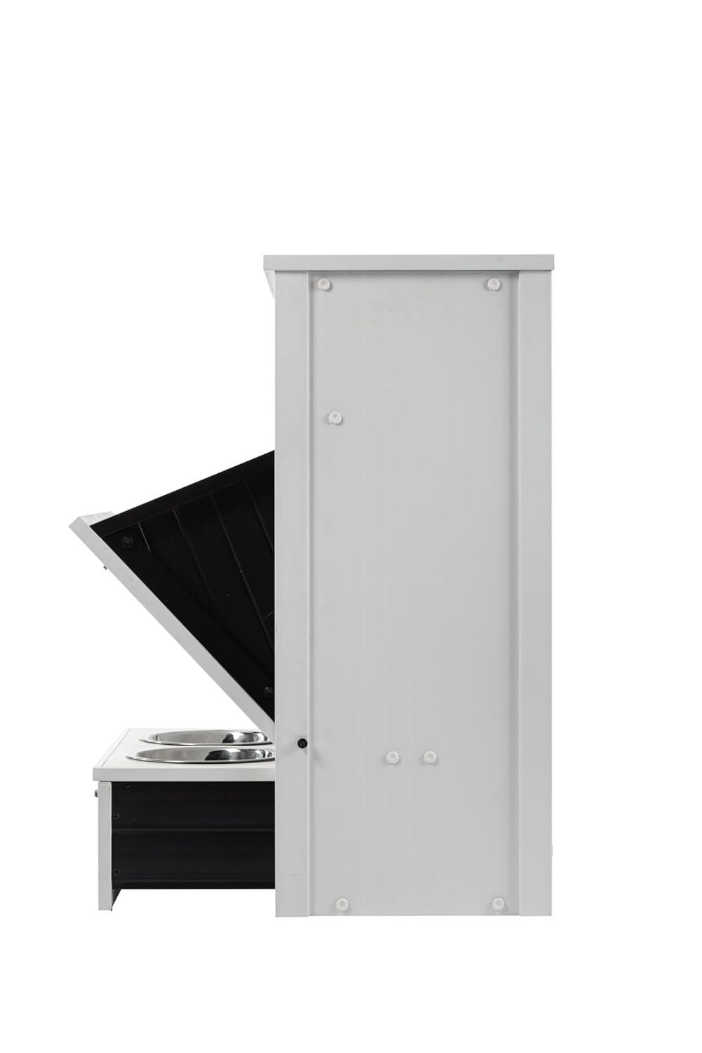 New Age Pet® ECOFLEX® Dog Food Pantry with Double Stainless Steel Bowls - Durable Composite, Includes 2x 32oz Bowls, Storage for 25 lbs of Dog Food, Easy Assembly, Moisture Resistant