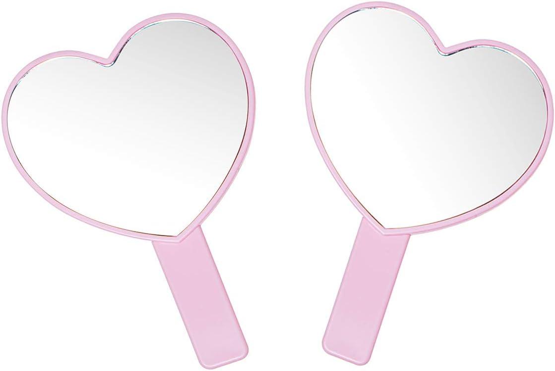 Pink and Purple Heart-Shaped Handheld Makeup Mirrors