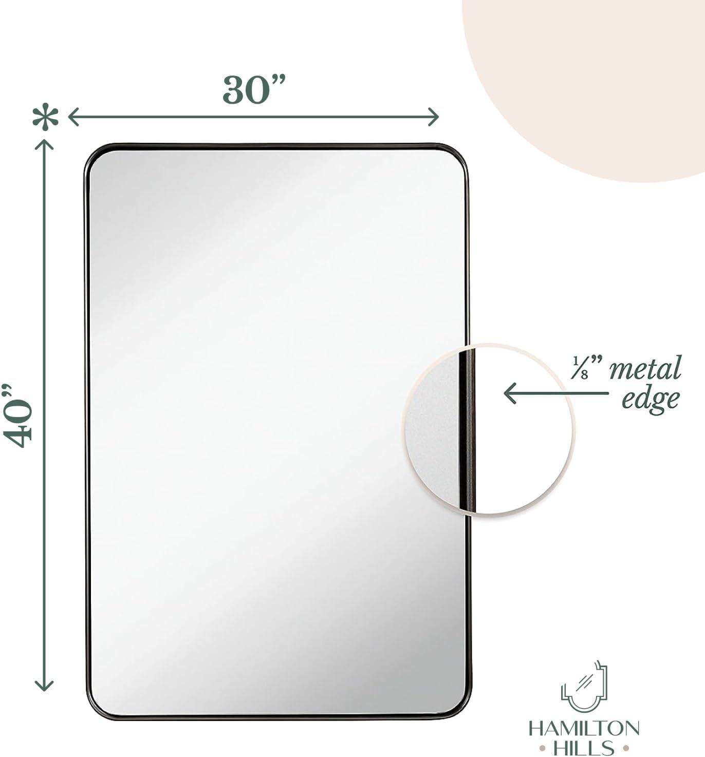 Hamilton Hills Contemporary Brushed Metal Wall Mirror Glass Panel Framed