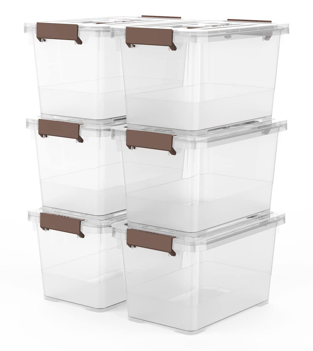 Clear Stackable Plastic Storage Boxes with Lids, 6-Pack, 5 Liters