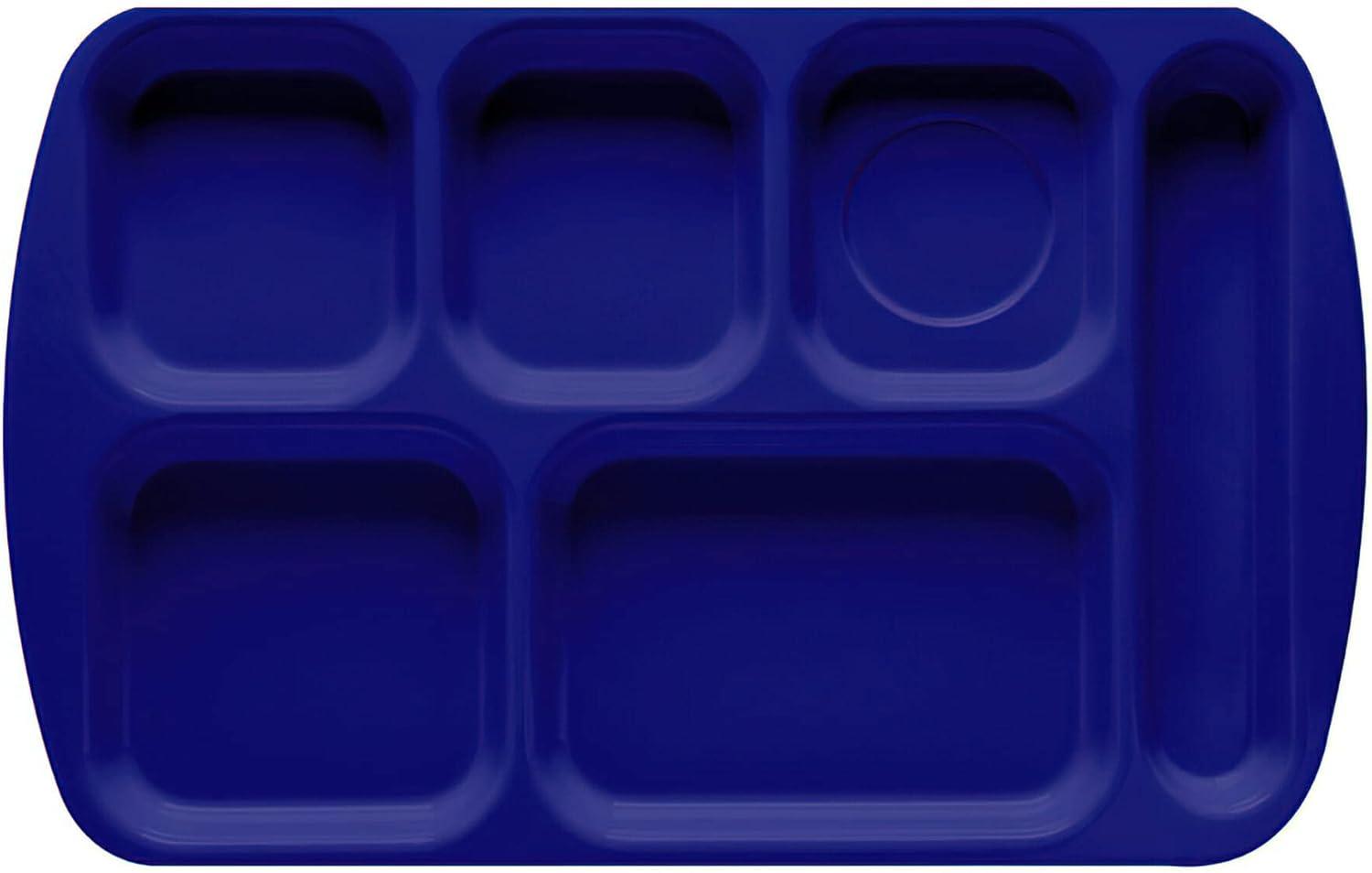 G.E.T. 6 Compartment School Cafeteria Tray, Right Handed, 10" x 15", Navy Blue (12 Pack)