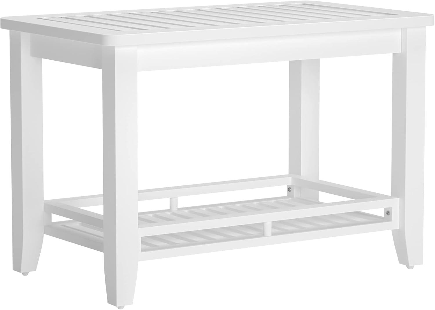 Zoopolyn Bamboo Shower Bench Seat with Storage Shelf Shower Stool Chair for Shaving Legs in Bathroom & Inside Shower Natural