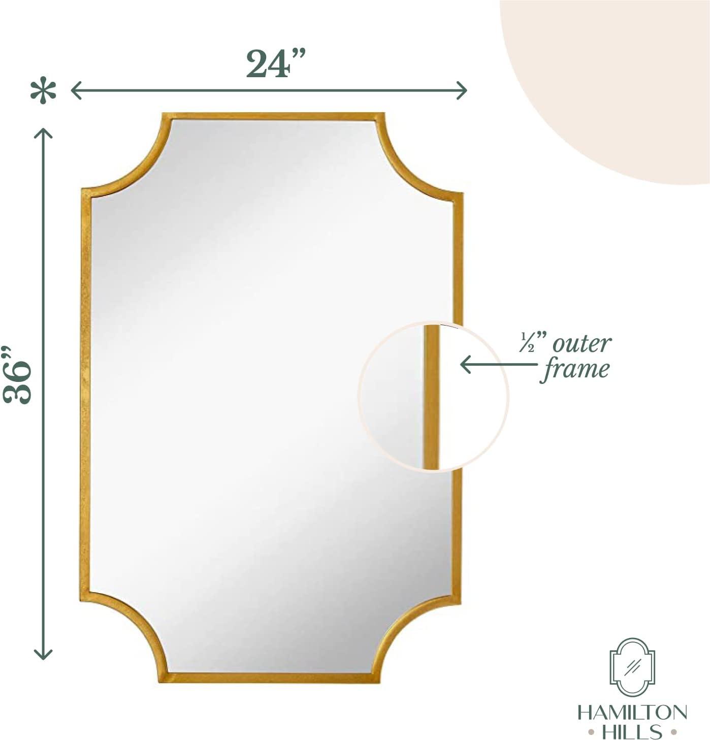 Hamilton Hills Gold Frame Rectangular Wall Mirror - 24x36 Large Decorative Beveled Mirrors for Bathroom, Vanity, Hallway or Entry - Modern & Luxe Home Art Decor - Wall-Mounted Rectangle Accent Mirror