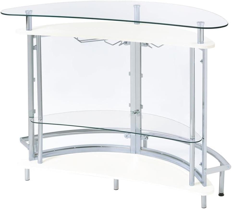 Coaster Amarillo Modern 2 Tier Home Bar Cabinet White/Chrome