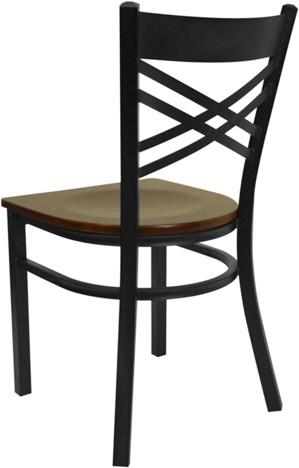 Flash Furniture HERCULES Series Black ''X'' Back Metal Restaurant Chair - Mahogany Wood Seat