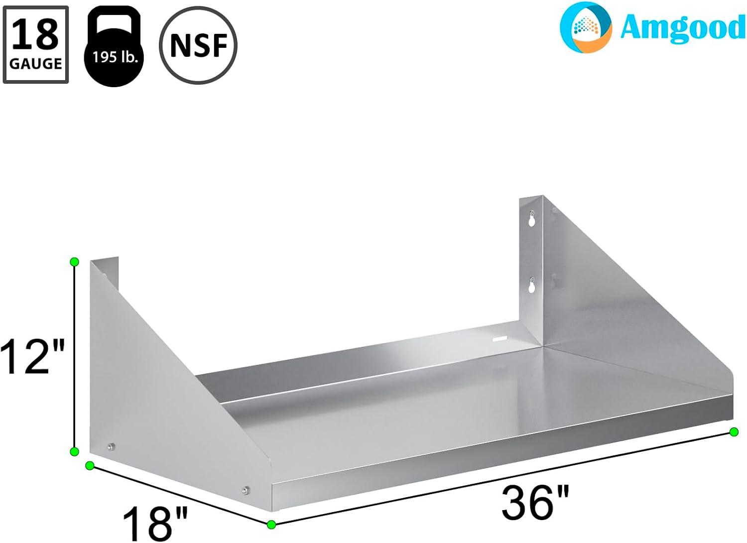 AmGood 36" Stainless Steel Wall Shelf with Side Guards