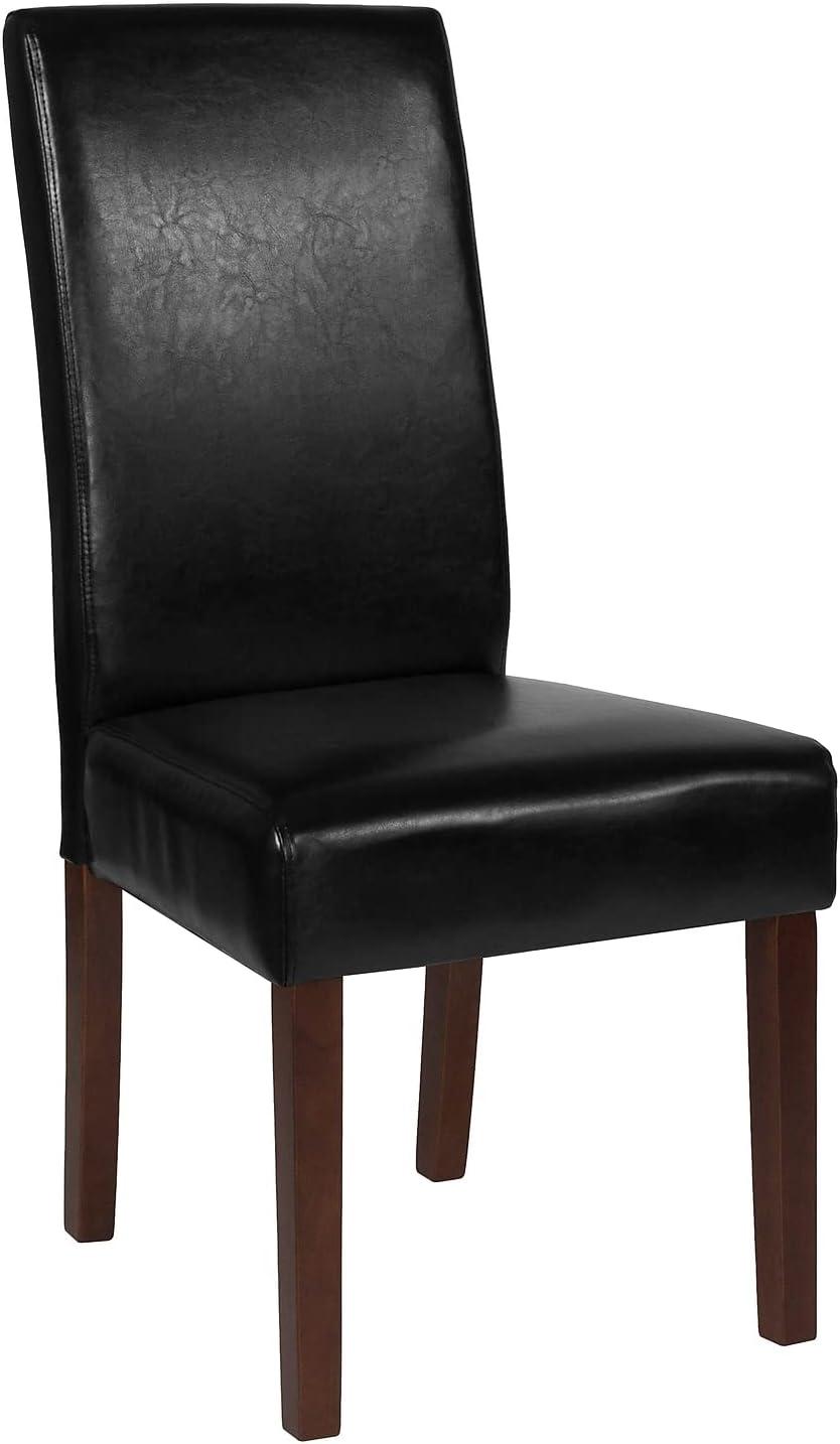 Transitional Black LeatherSoft Parsons Side Chair with Mahogany Legs