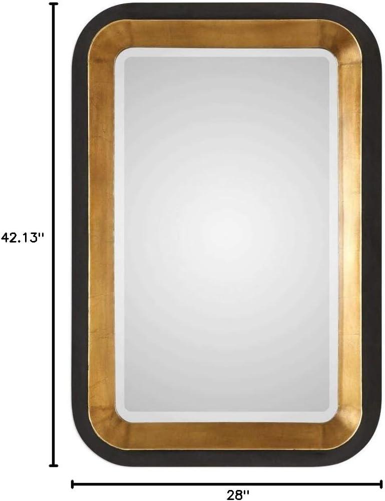 Uttermost Rectangular Vanity Decorative Wall Mirror Art Deco Antiqued Metallic Gold Distressed Black Frame 28" Wide for Bathroom