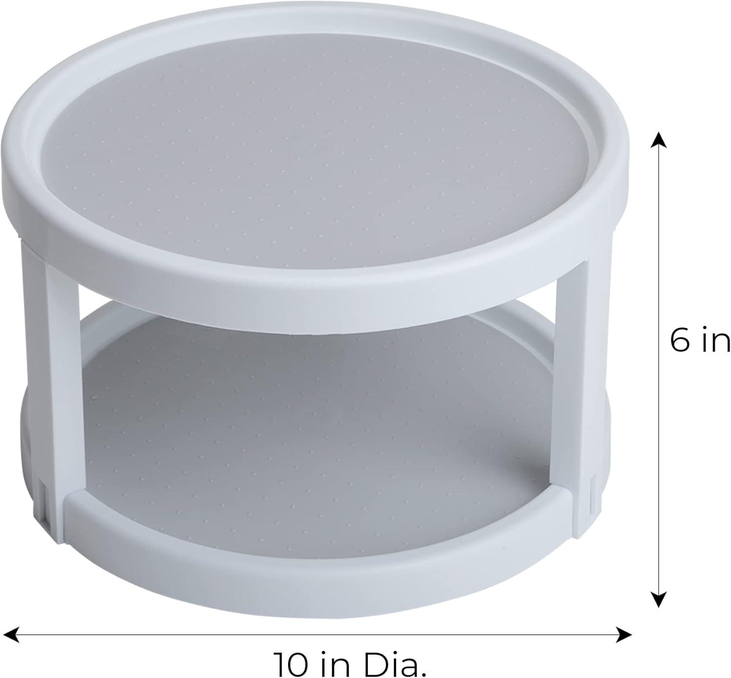 Smart Design 2-Tier Lazy Susan Turntable - 10 Inch - Non-Slip Lining and Feet - BPA Free - Cupboard, Fridge, Jars, Spices, Cabinet, Countertop, Pantry, Storage, Kitchen Organizer - White with Gray