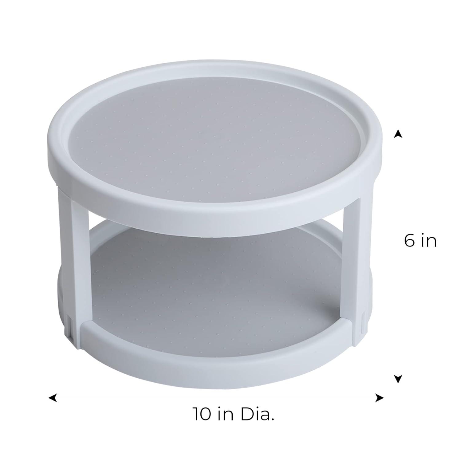 Smart Design 2-Tier Lazy Susan Turntable - 10 Inch - Non-Slip Lining and Feet - BPA Free - Cupboard, Fridge, Jars, Spices, Cabinet, Countertop, Pantry, Storage, Kitchen Organizer - White with Gray