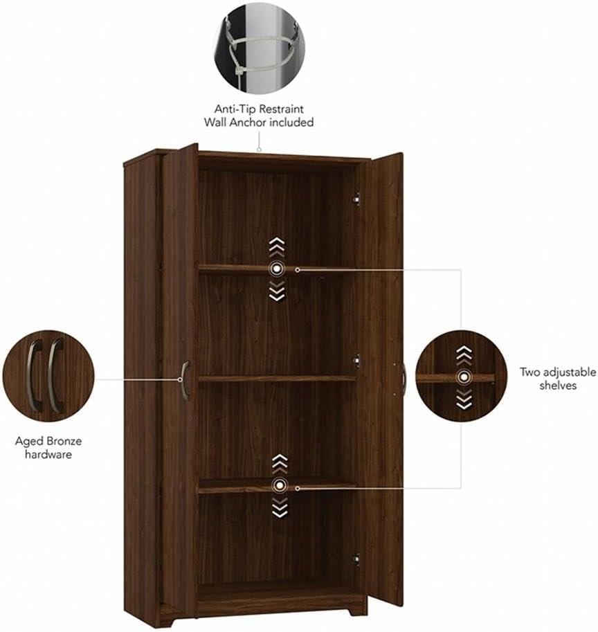 Modern Walnut Tall Kitchen Pantry Cabinet with Doors